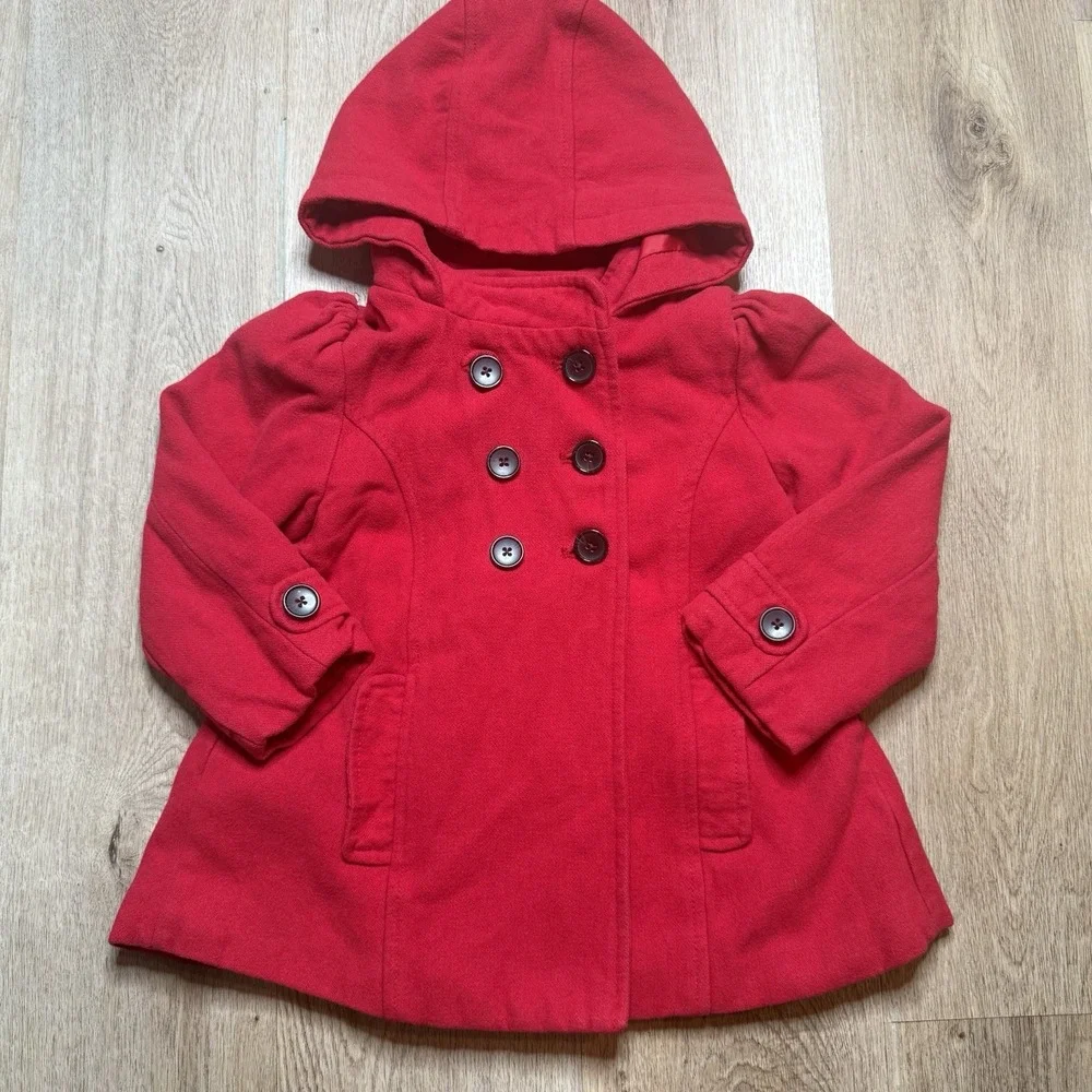 Old Navy Red Toddler Pea Coat with hood‎ 5T